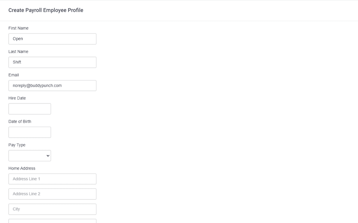 Entering contractor information in Buddy Punch