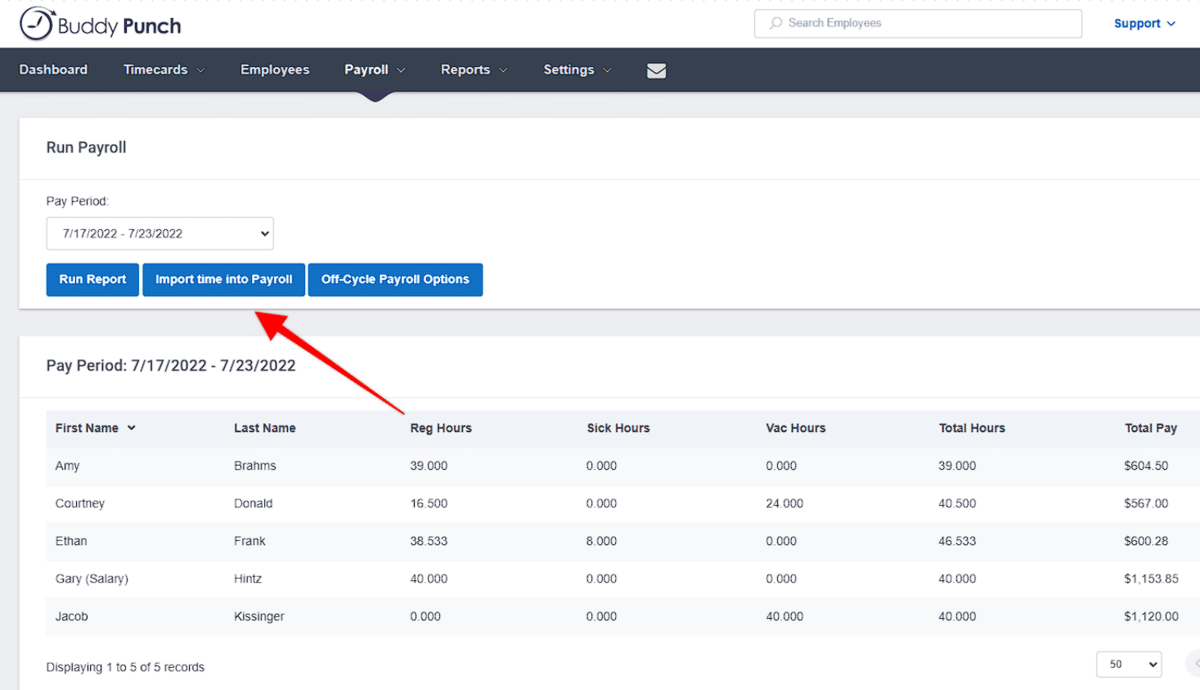 Importing timecards to payroll. 