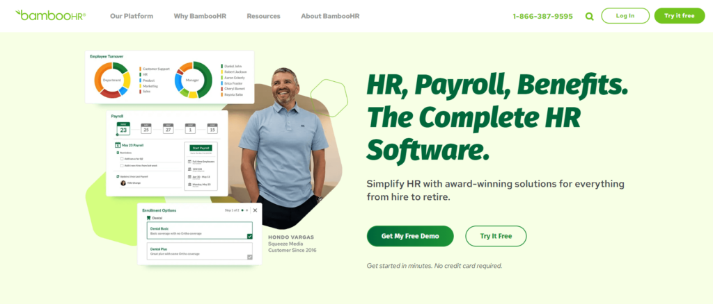 BambooHR homepage: HR, Payroll, Benefits. The Complete Software.