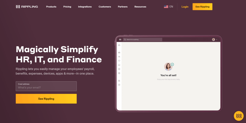 Rippling homepage: Magically simplify HR, IT, and Finance