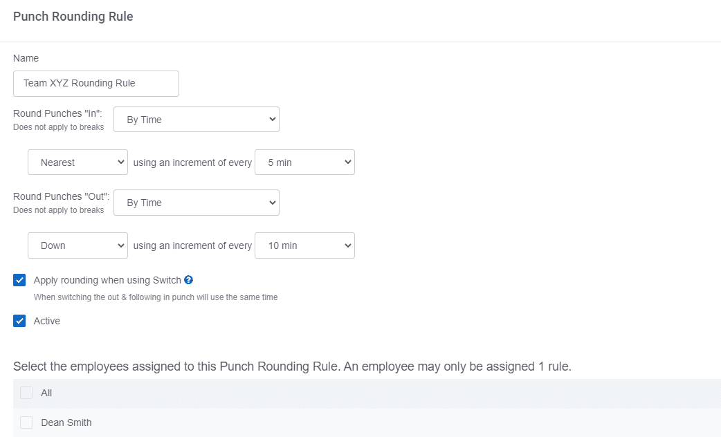 Set parameters for rounding time for payroll.