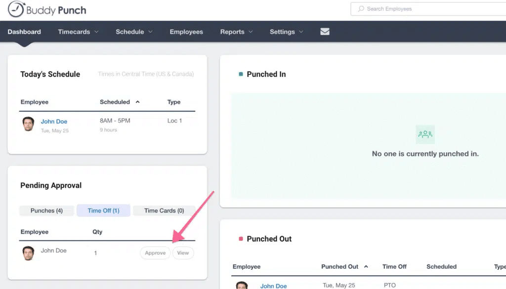 Approve time off requests in Buddy Punch. 