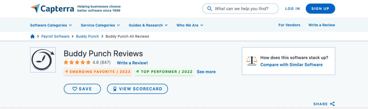 Capterra reviews for Buddy Punch.