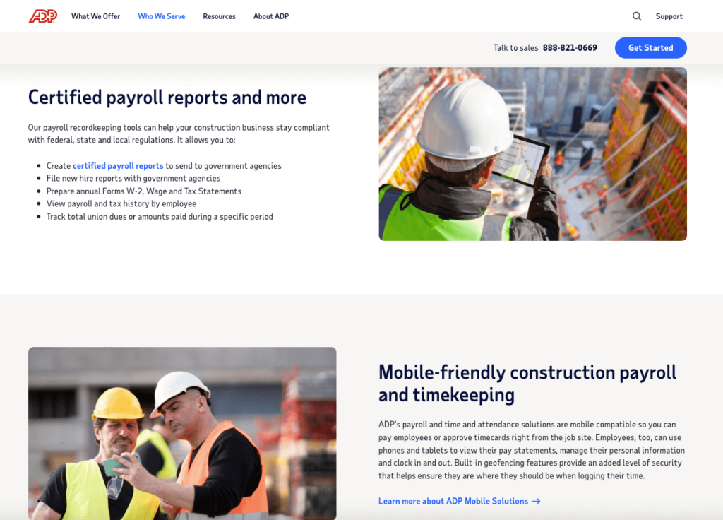 ADP Construction homepage: Certified payroll reports and timekeeping