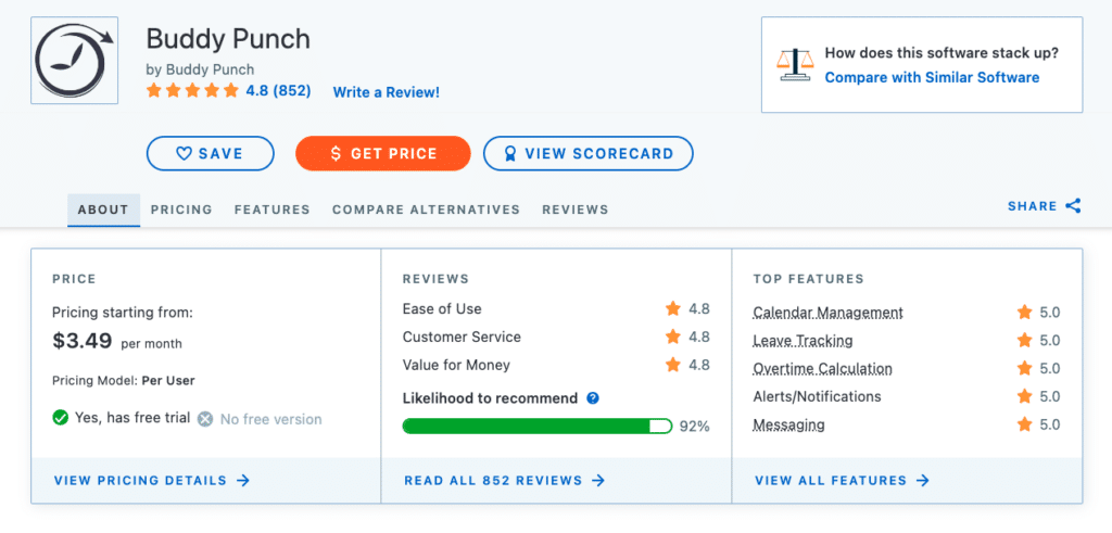 Buddy Punch Pricing Overview and Reviews on Capterra