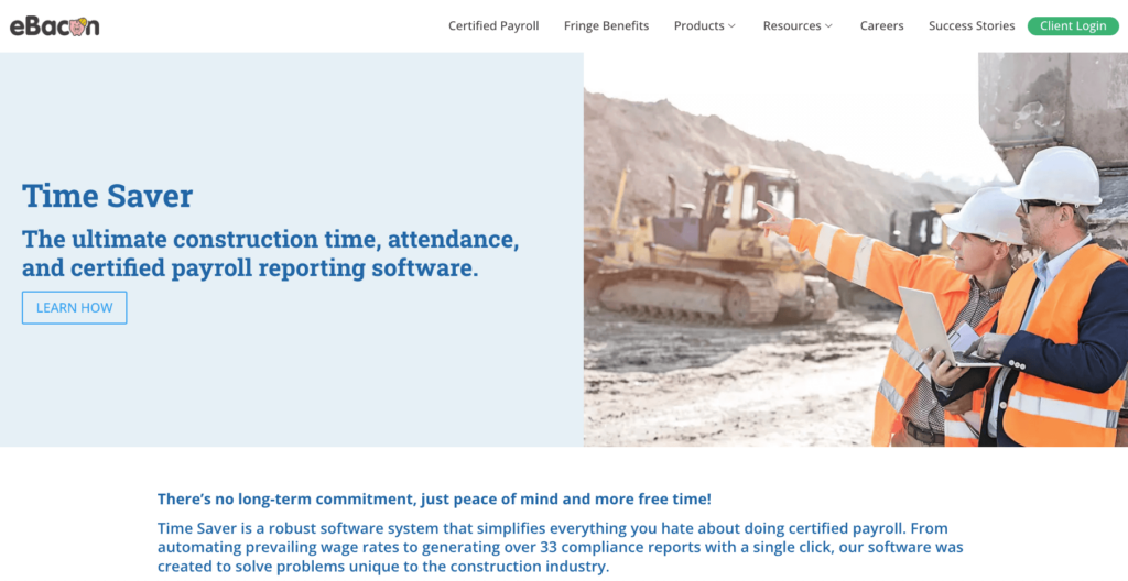 eBacon homepage: The ultimate construction time, attendance, and certified payroll reporting software