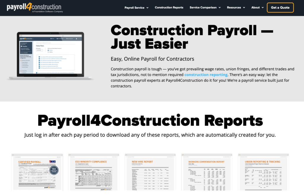 Payroll4Construction homepage: Construction Payroll - Just Easier