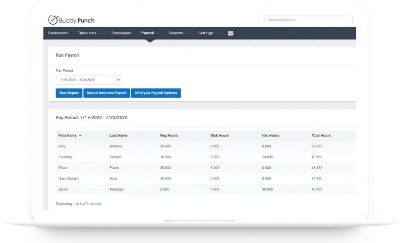 Payroll: Run Report, Import time into payroll