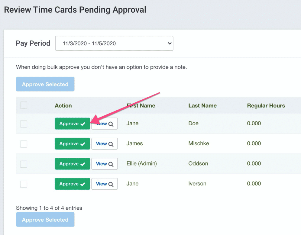 Review Time Cards Pending Approval: Approve