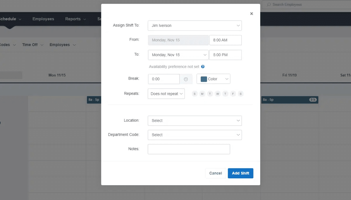 Customizing shifts. 