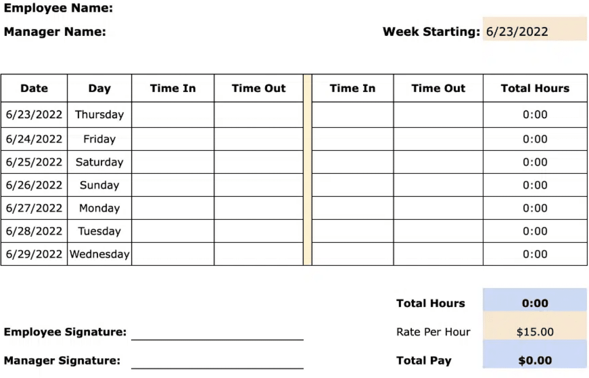 Timesheet tracking template example. 