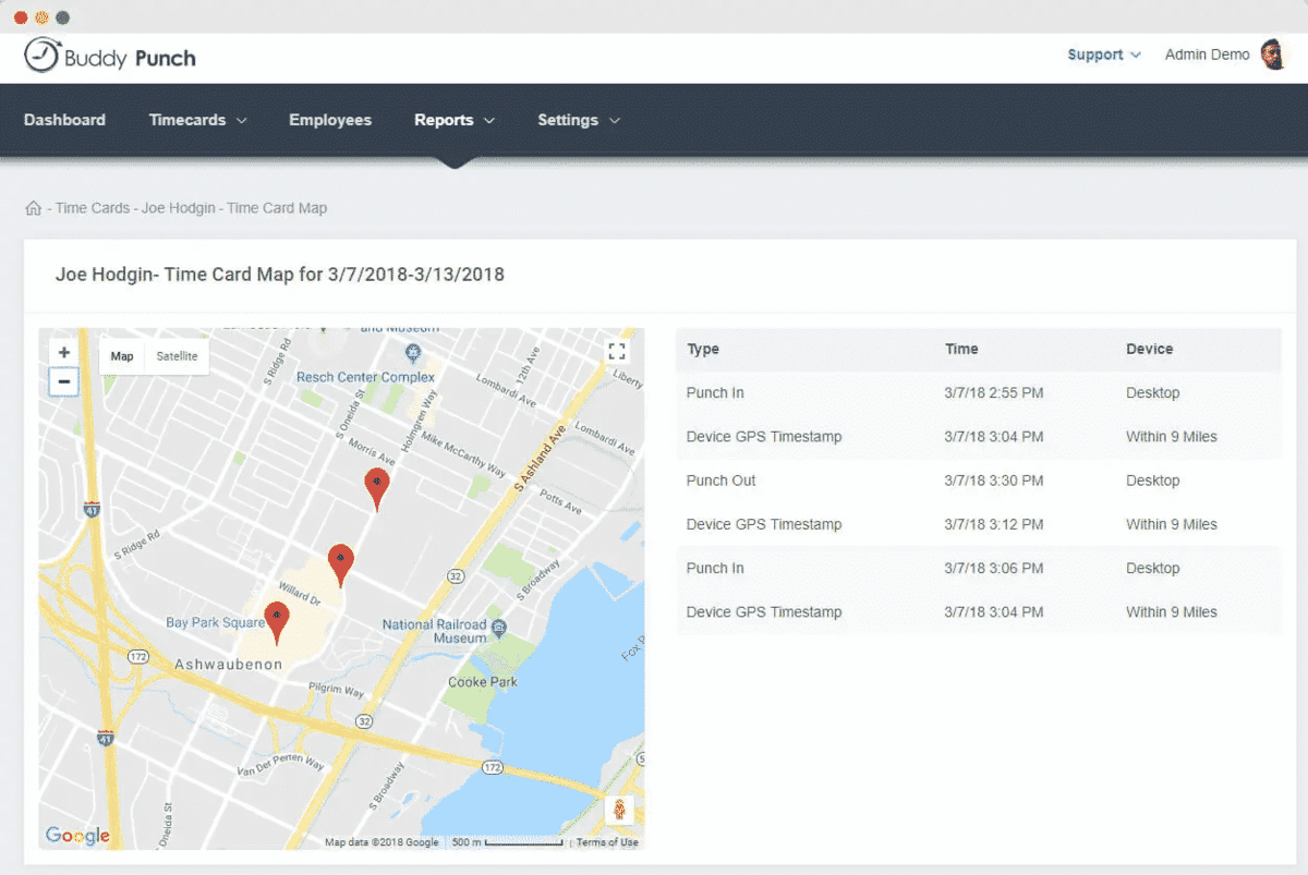 Buddy Punch's Time Card Map Feature