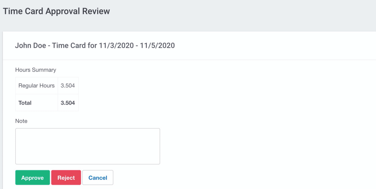 Timecard Approval Review.