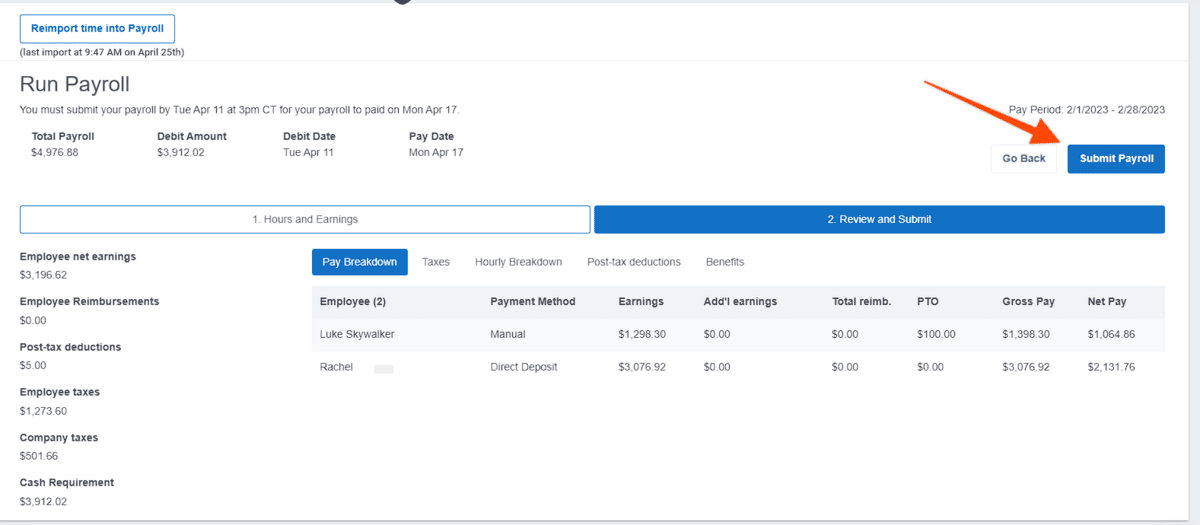 Click "Submit Payroll".