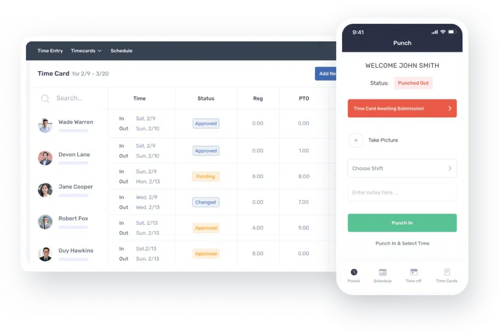 Timecards on desktop and mobile. 