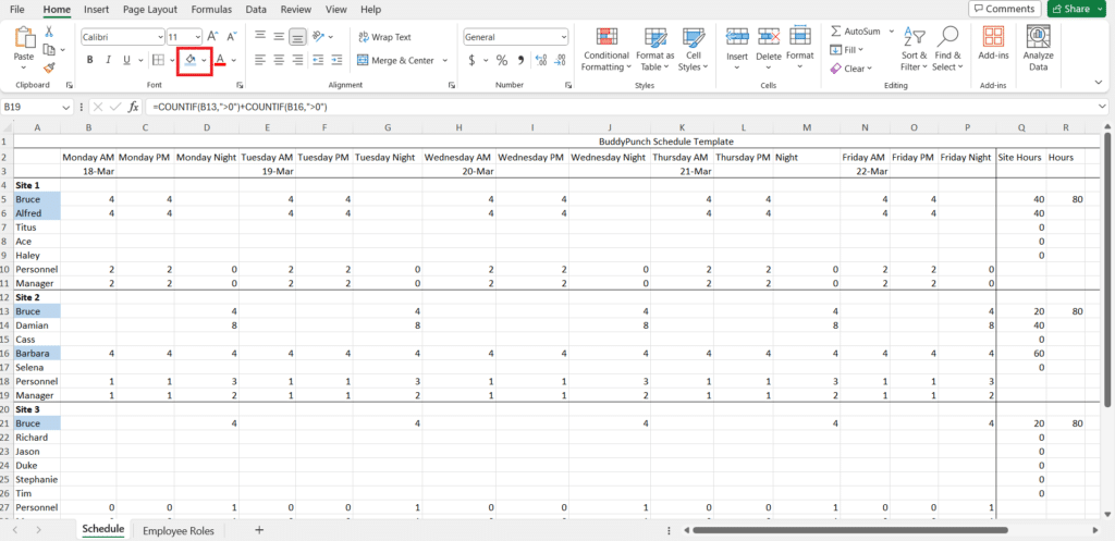 Work Schedule Excel Template: Track Roles (Optional)