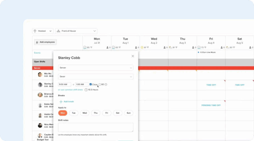 Image of 7shift's employee scheduling feature