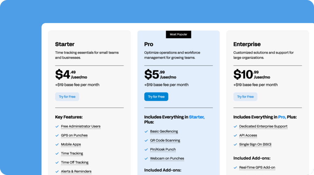 Image of Buddy Punch's pricing table
