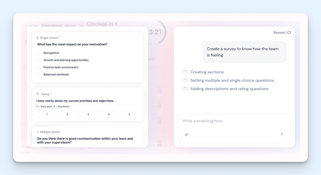 Image showing Factorial's AI feature creating a survey to monitor employee engagement