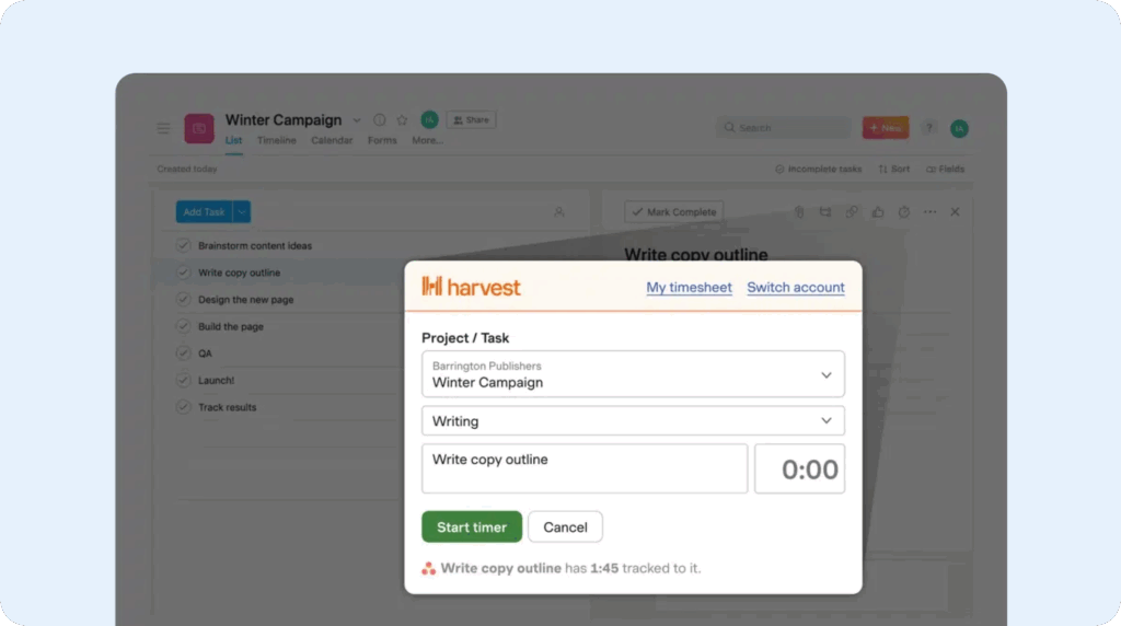 Image of Harvest's Asana integration