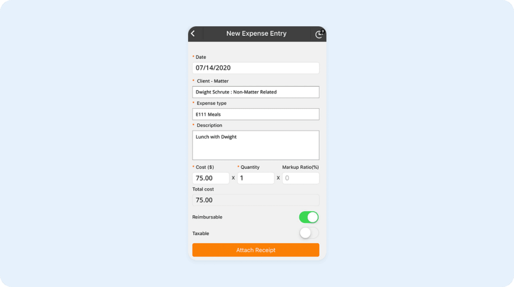 Image of LawBillity's expense tracking feature
