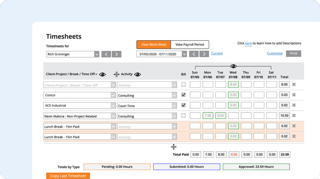 Image of LawBillity's time entry feature