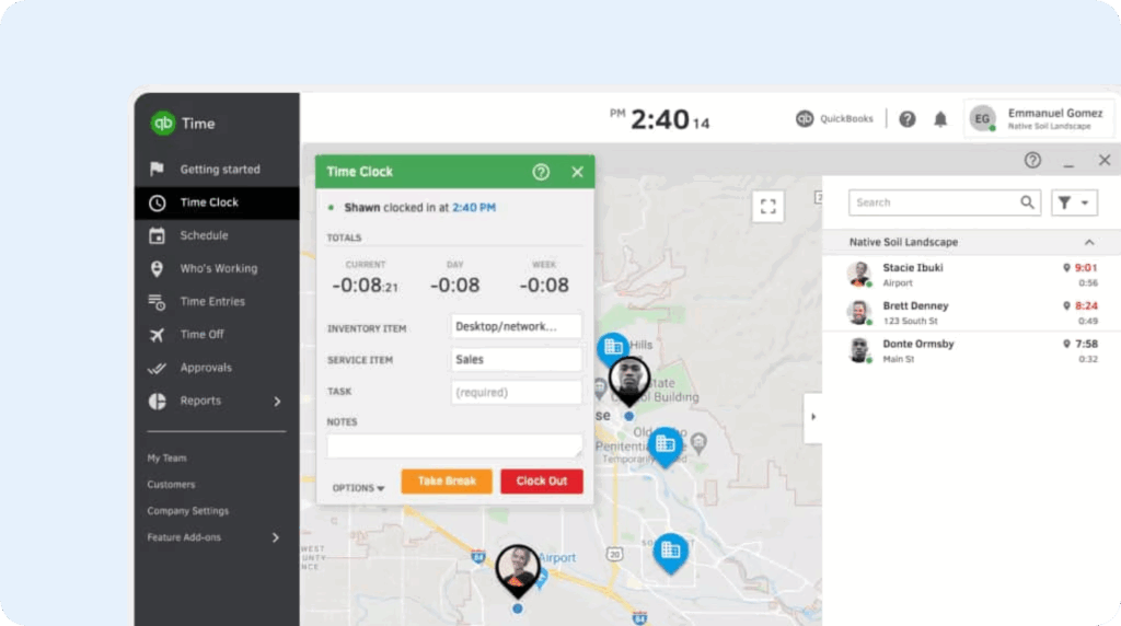 Image of QuickBooks Time's GPS tracking feature