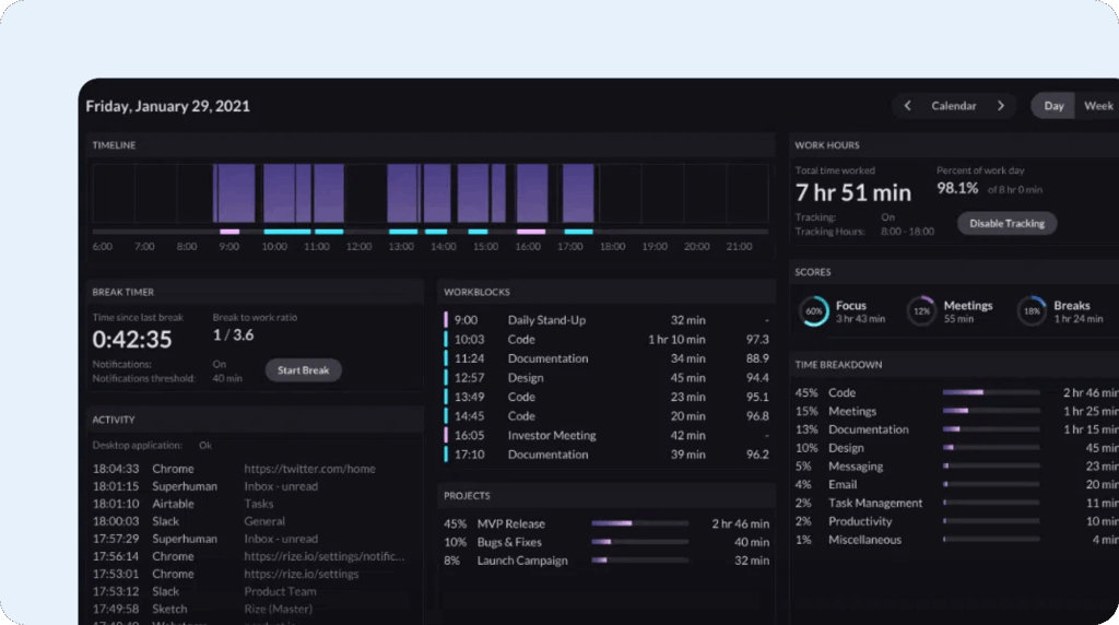 Image of time tracking in Rize