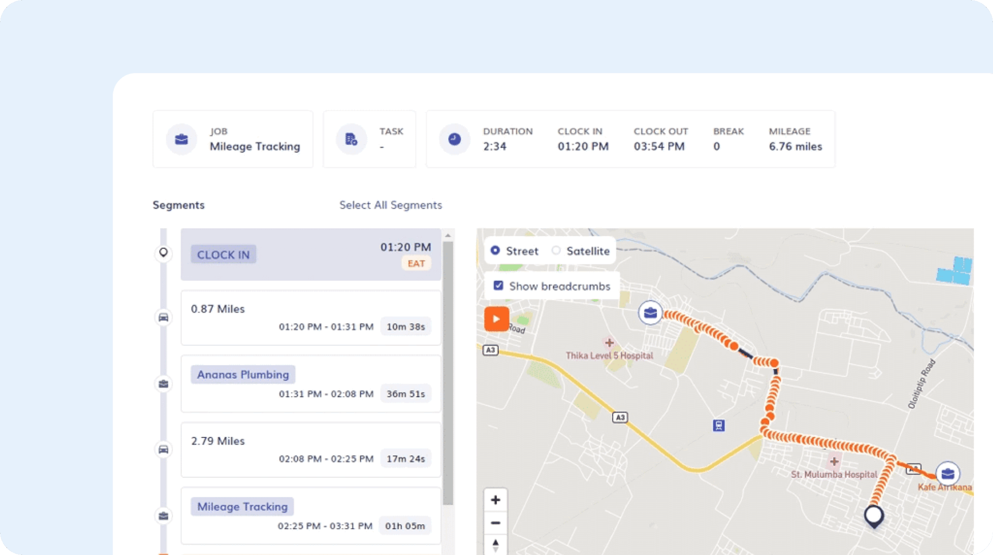 Image of Timeero's segmented tracking feature