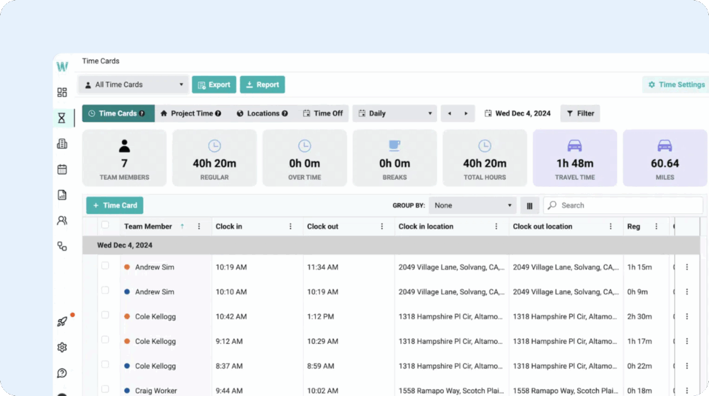 Image of Workyard's GPS and mileage tracking reports