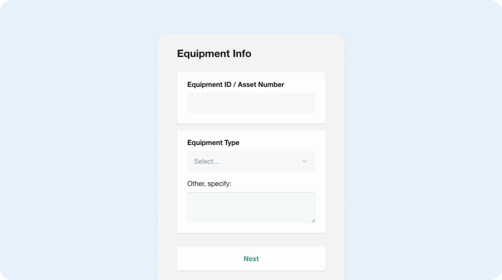 Image of a Workyard equipment update form in its mobile app