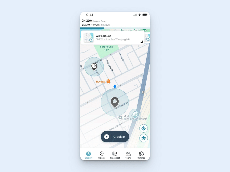 Image showing employee GPS tracking in ConstructionClock