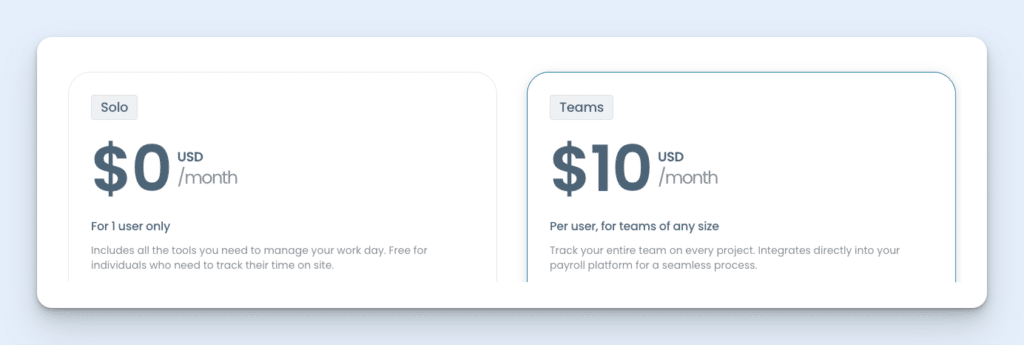 Image showing ConstructionClock's pricing