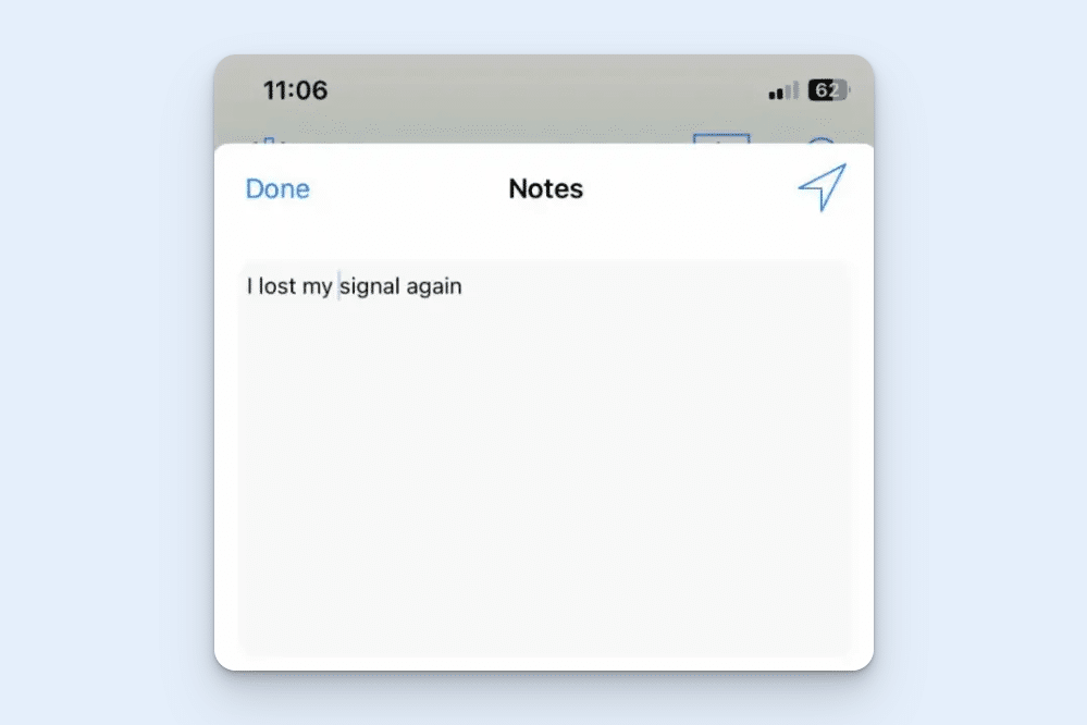 Image showing an employee leaving a note in Timeero after losing their cell phone signal