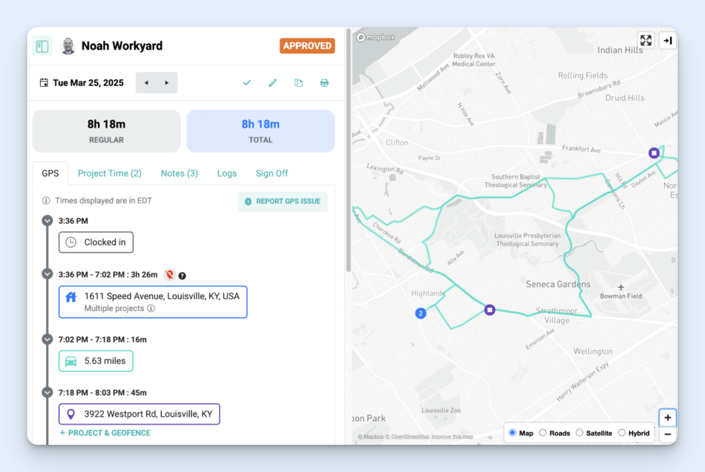 Image showing Workyard's GPS tracking and route mapping feature