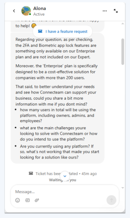 Connecteam live chat support