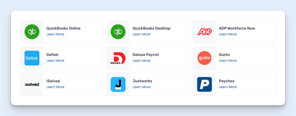 Image showing some of Buddy Punch's integrations