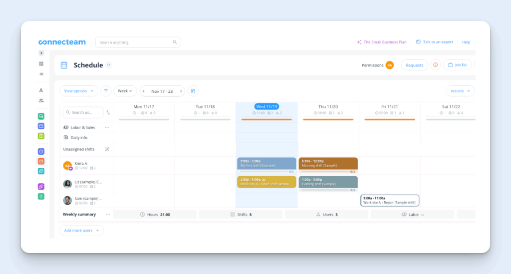 Image showing Connecteam's employee scheduling software