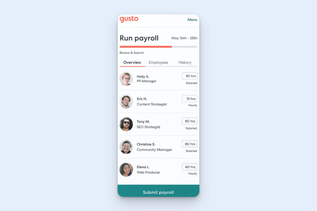 Image showing Gusto's mobile app