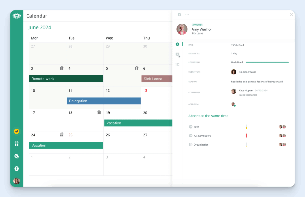 Image of Calamari's PTO calendar