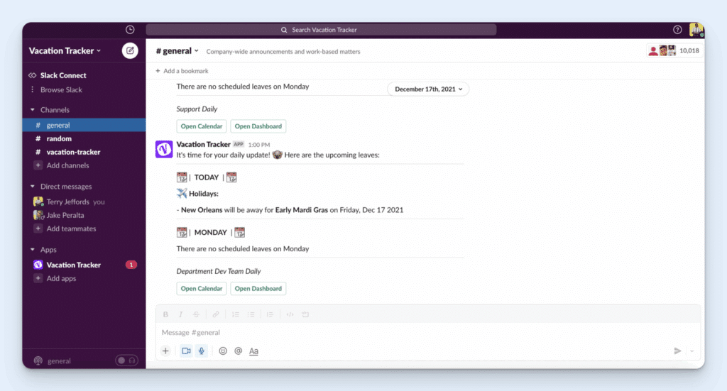 Image of Vacation Tracker's Slack integration