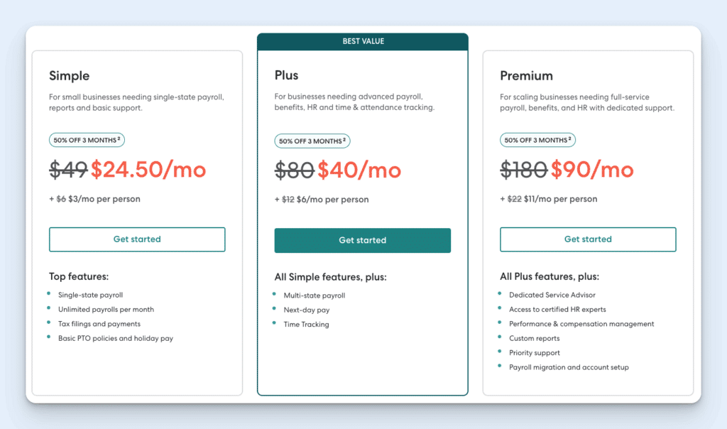 Image of Gusto's pricing