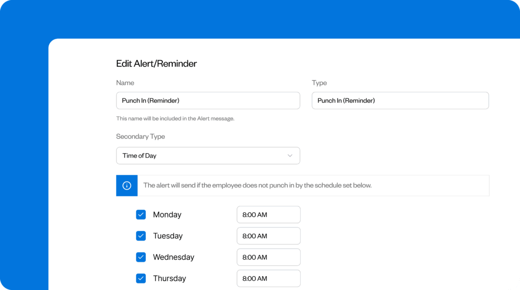 Image showing clock-in and clock-out reminders in Buddy Punch