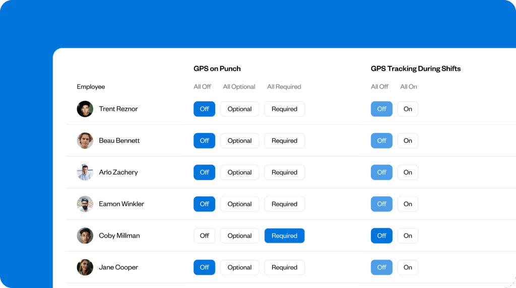 Image showing how GPS tracking can be customized by employee in Buddy Punch