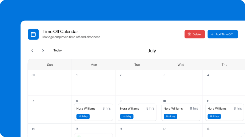 Image showing an employee's PTO appearing on the work schedule in Buddy Punch