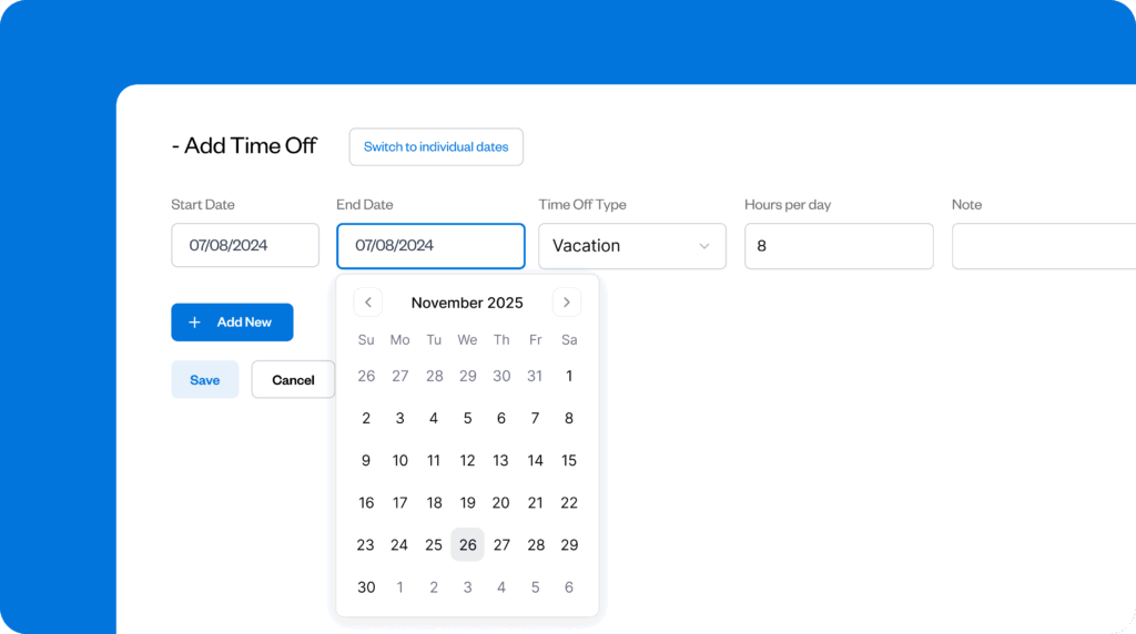 Image showing how an employee can request time off in Buddy Punch