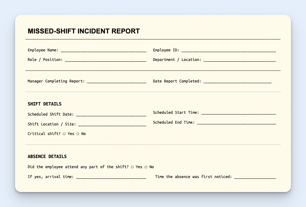 Screenshot of Buddy Punch's free no-call no-show incident recording template