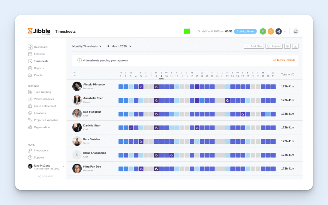 Image showing Jibble's timesheets feature