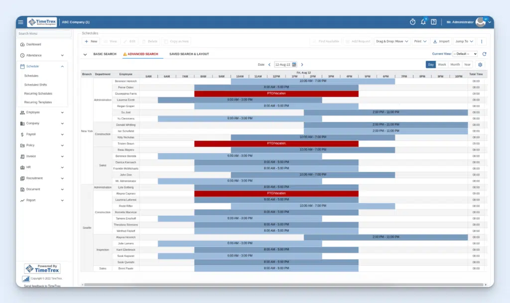 Image of employee scheduling in TimeTrex