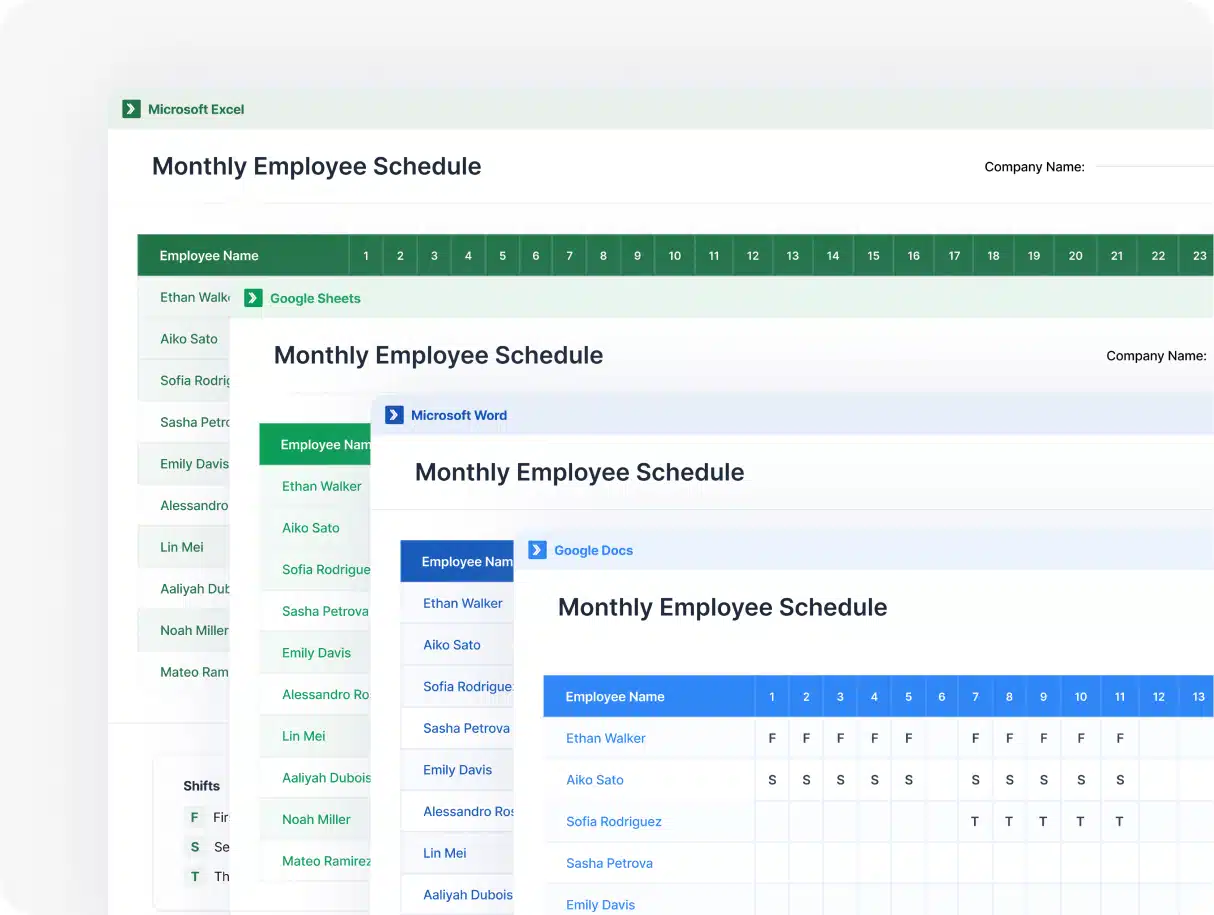 Monthly Employee Schedule